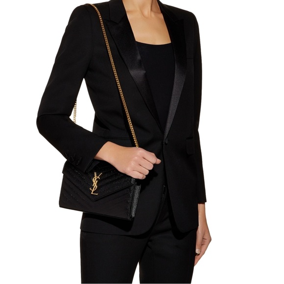 Saint Laurent Monogram Envelope Chain Matelasse Black Leather Cross Body Bag - Picture 9 of 11